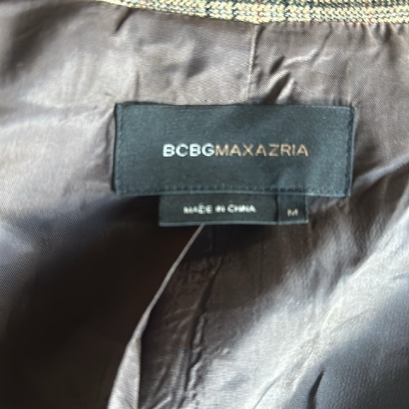 BCBG MAXAZRIA Plaid Wool Mahogany Elbow Patch Flap Pockets Blazer - Picture 6 of 10